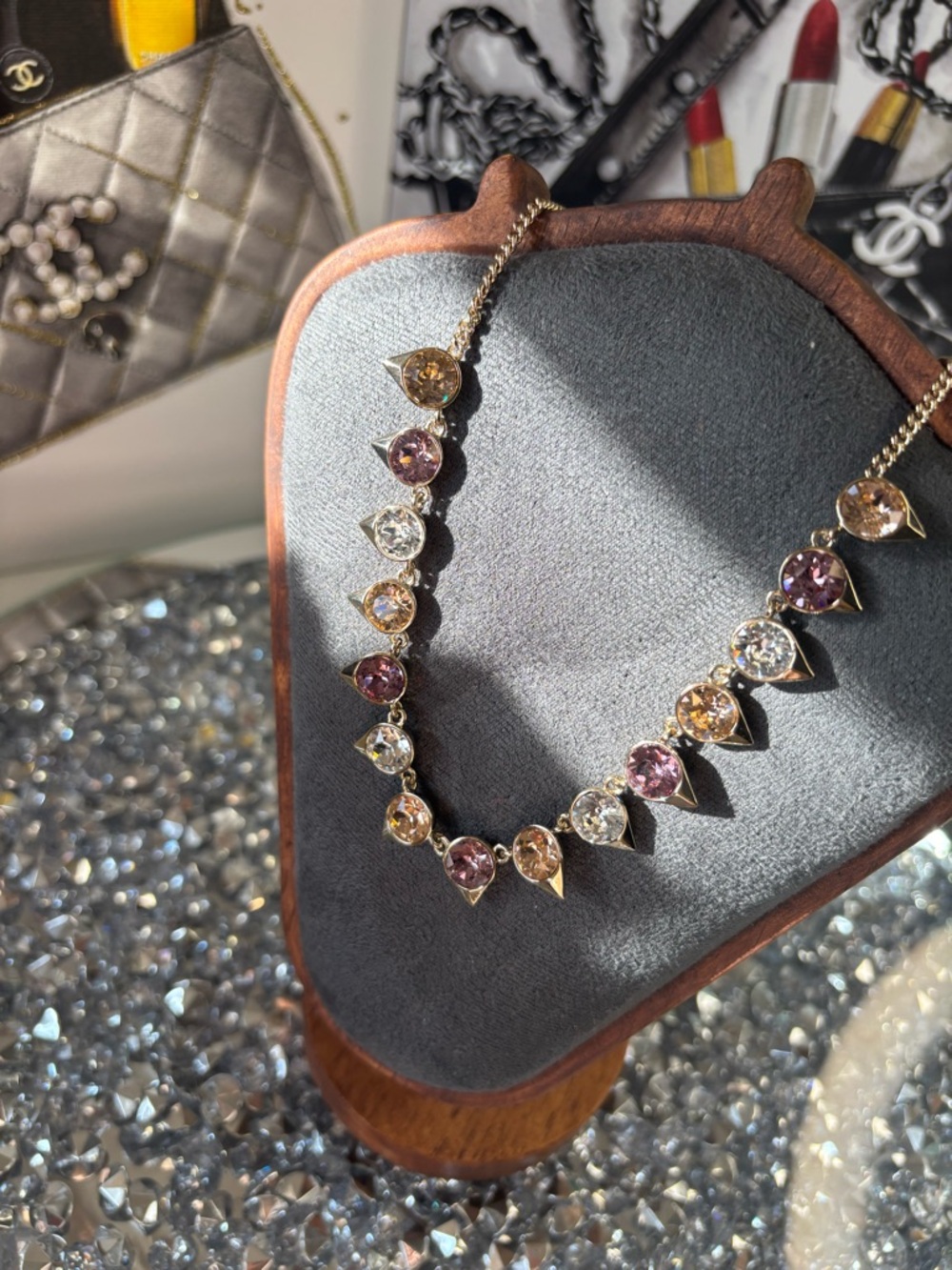 Givenchy multicolor Swarovski crystal necklace in gold tone NWOT - Picture 5 of 12